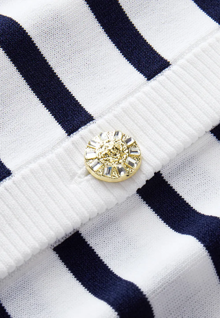 Navy Blue Stripped Knitted Jacket