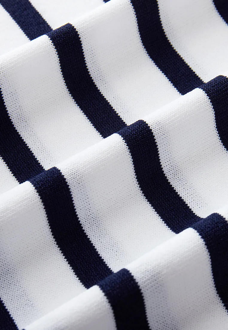 Navy Blue Stripped Knitted Jacket