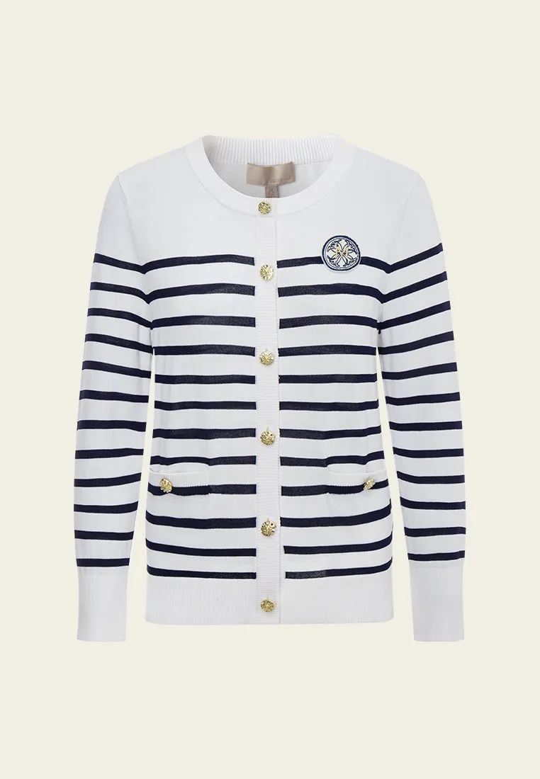 Navy Blue Stripped Knitted Jacket