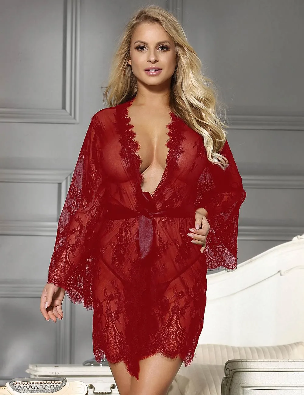 New Eyelash Black Lace Sleepwear Gown