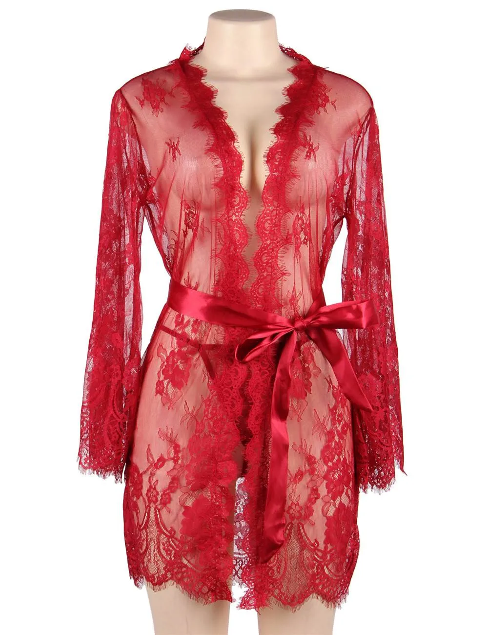 New Eyelash Black Lace Sleepwear Gown