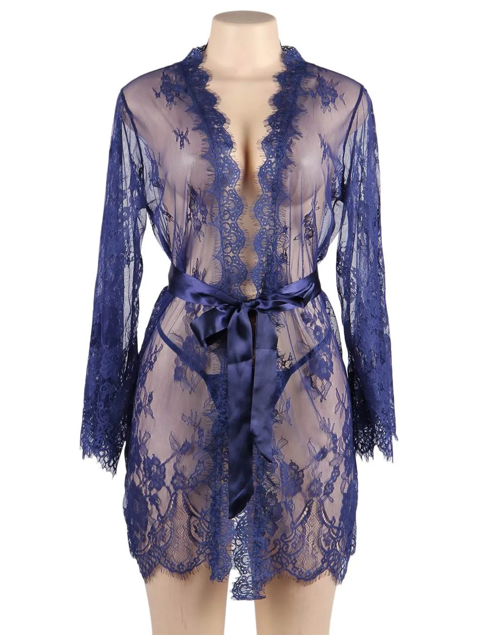 New Eyelash Black Lace Sleepwear Gown