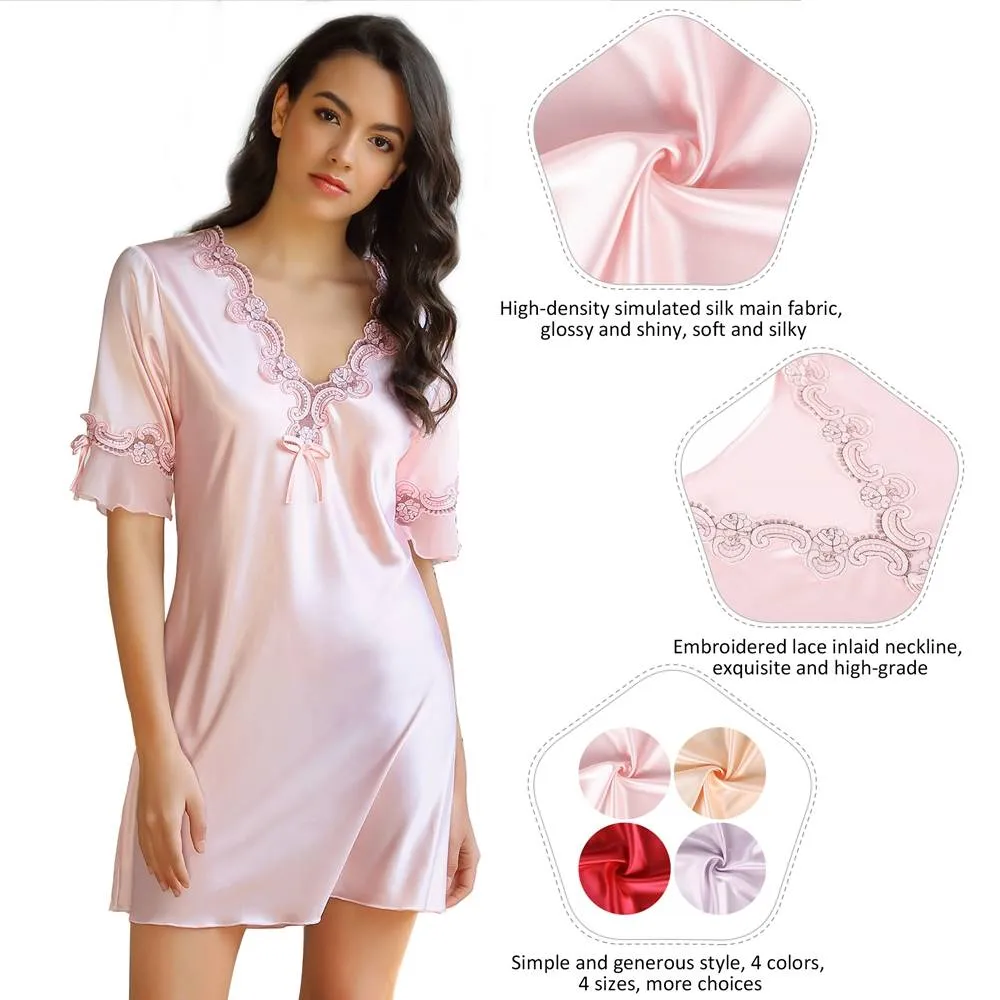 New Fashionable Silk Embroidery Casual Nightdress