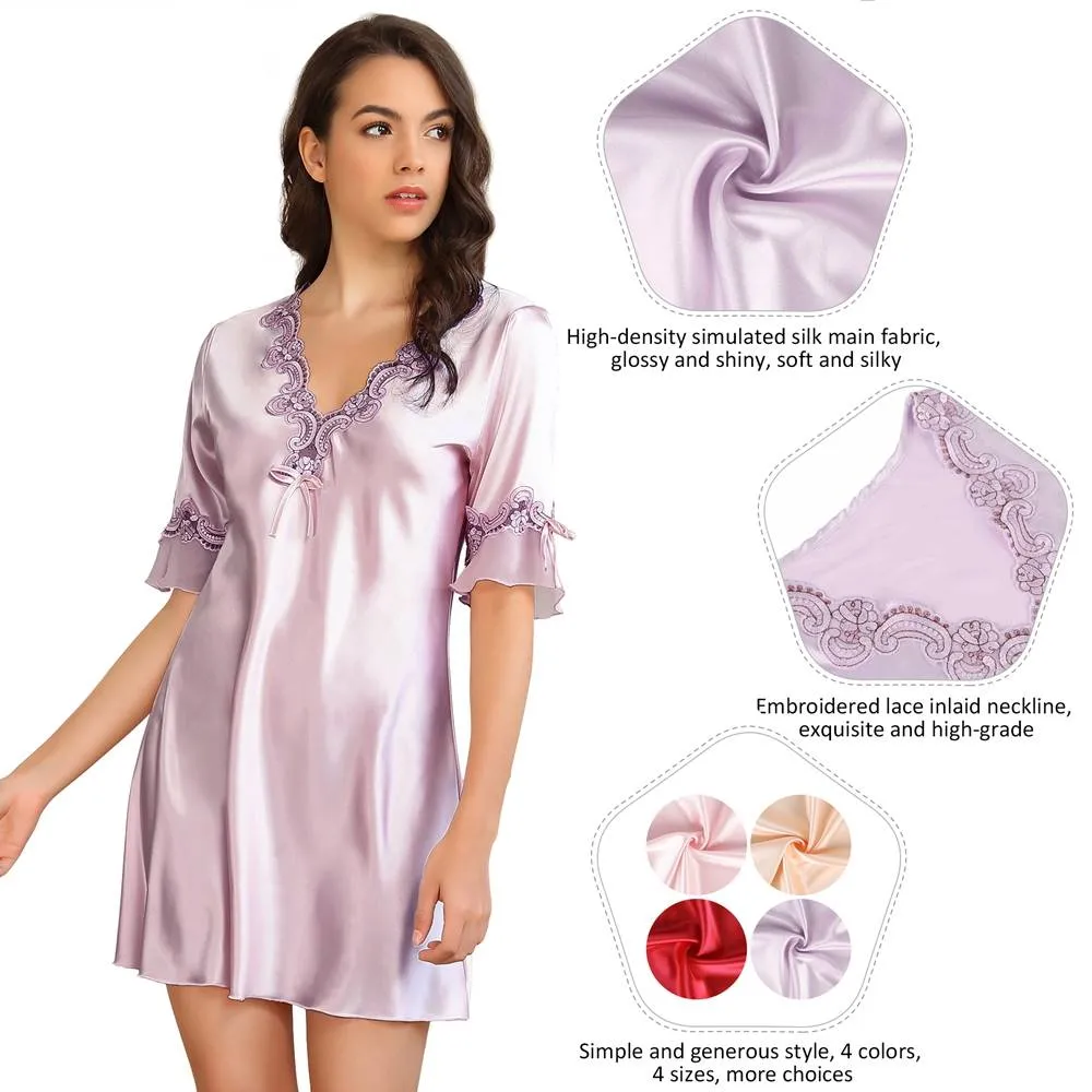 New Fashionable Silk Embroidery Casual Nightdress