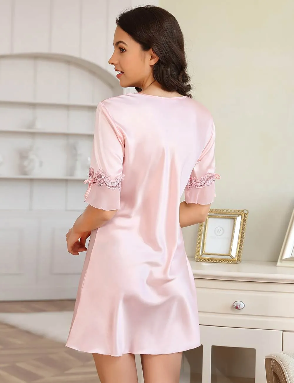 New Fashionable Silk Embroidery Casual Nightdress
