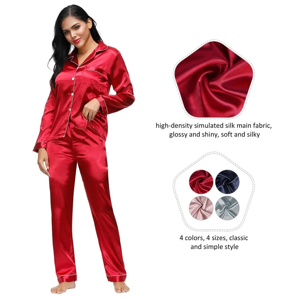New Long Sleeve Silk Pajamas Set Two Piece Set