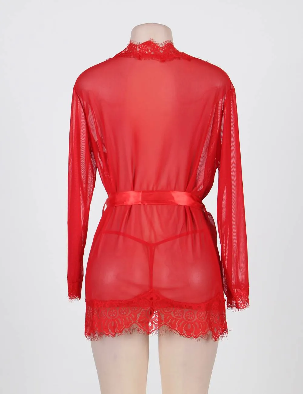 New Sheer Lace Trim Purple & Red & Black & White & Pink Robe With Thong