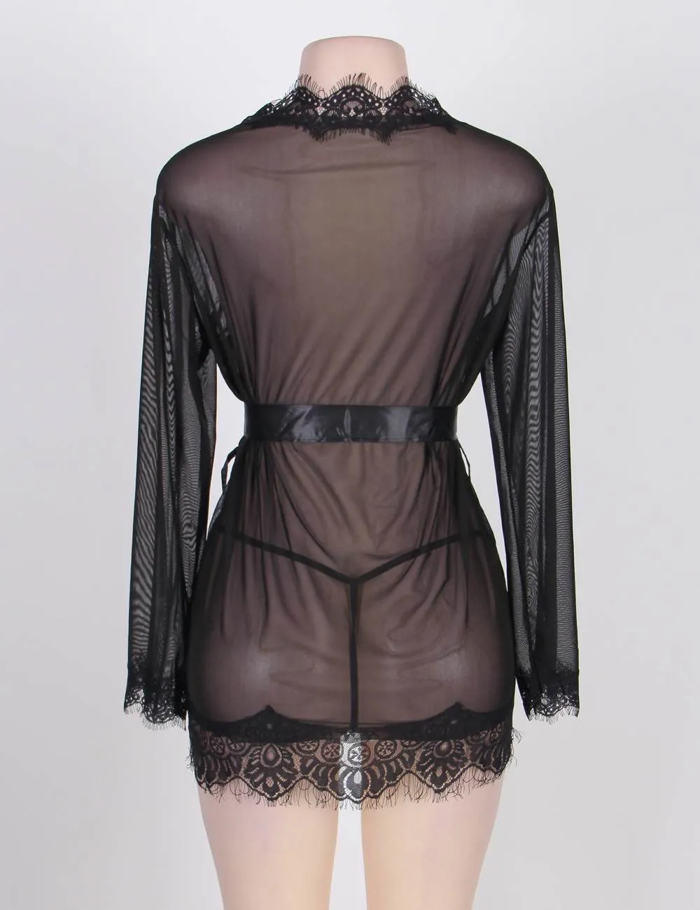 New Sheer Lace Trim Purple & Red & Black & White & Pink Robe With Thong