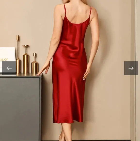NWT Red Long Silk Gown