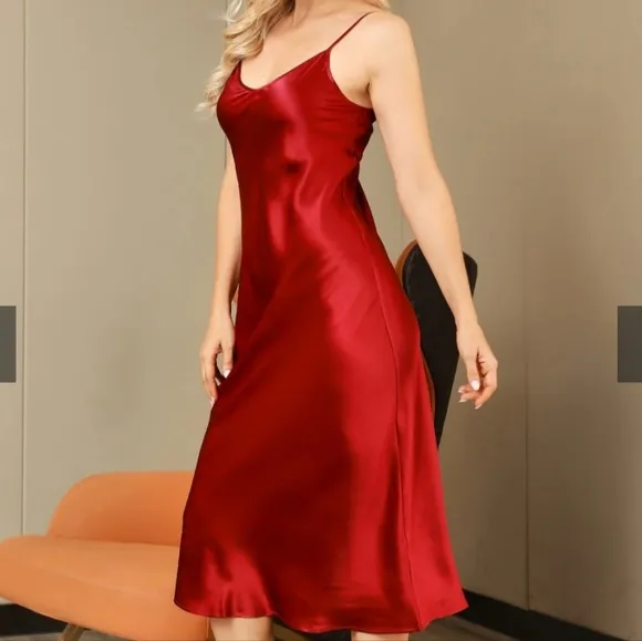 NWT Red Long Silk Gown