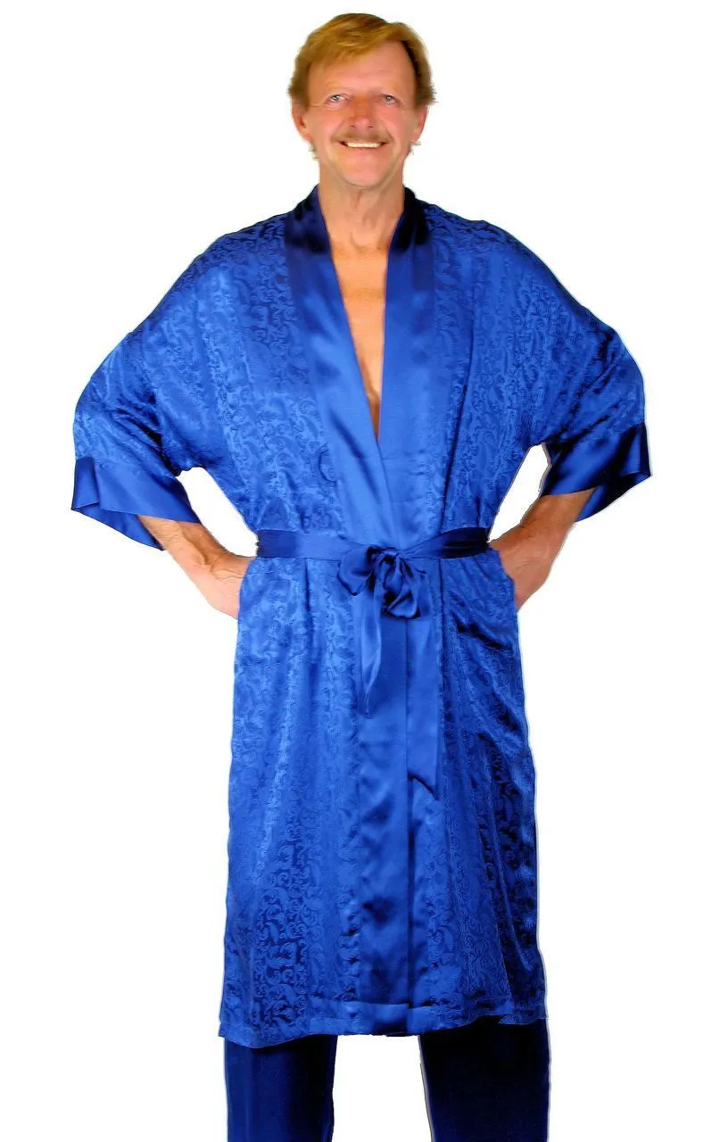 Nyteez Men's 100% Mulberry Silk Bathrobe 48 Inches Long