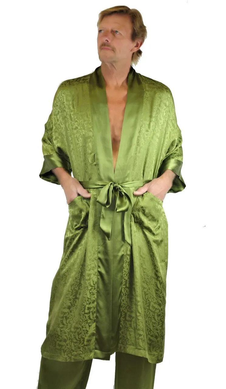 Nyteez Men's 100% Mulberry Silk Bathrobe 48 Inches Long