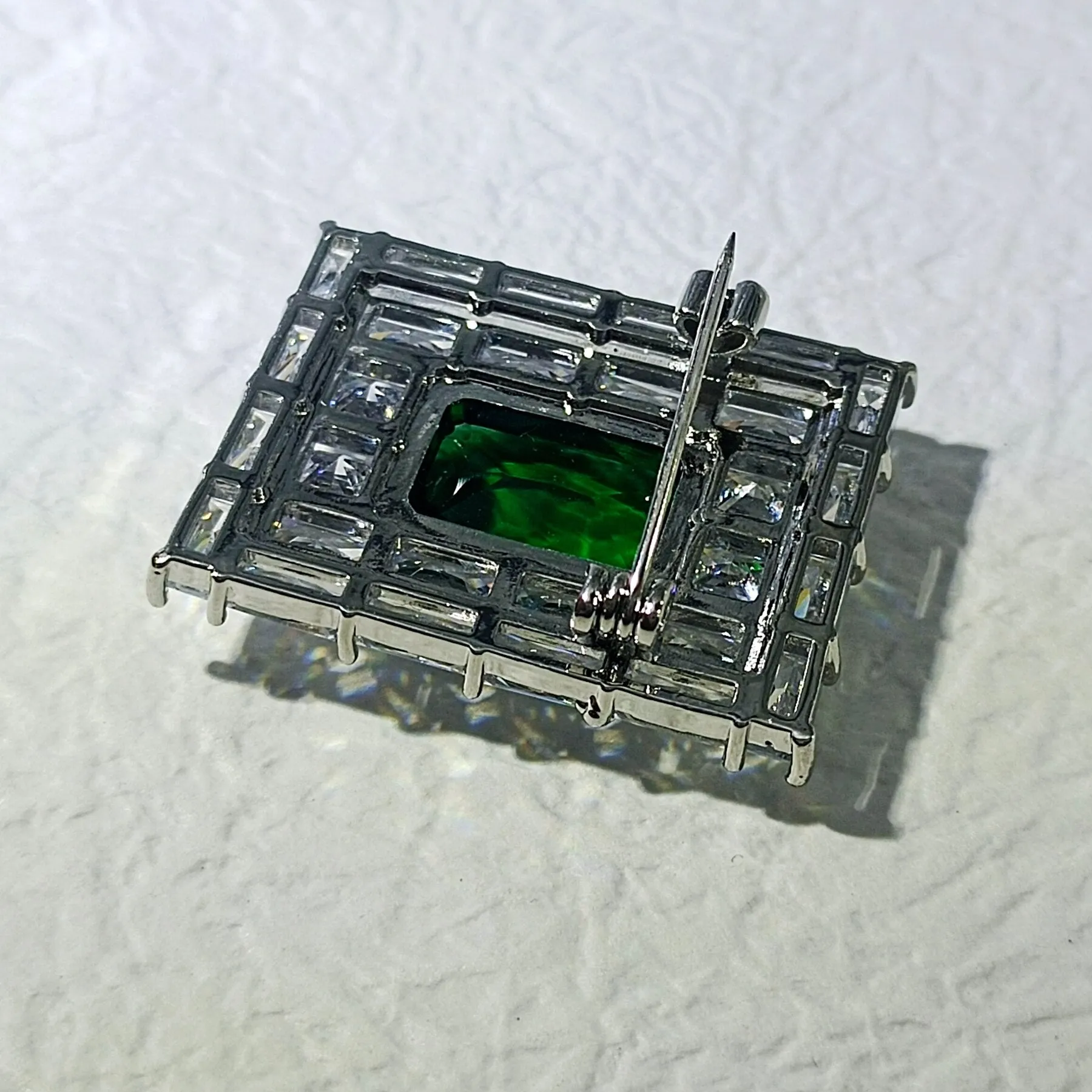 Old European Vintage Stylish Clear and Green Art Deco Rectangle Pins Brooches
