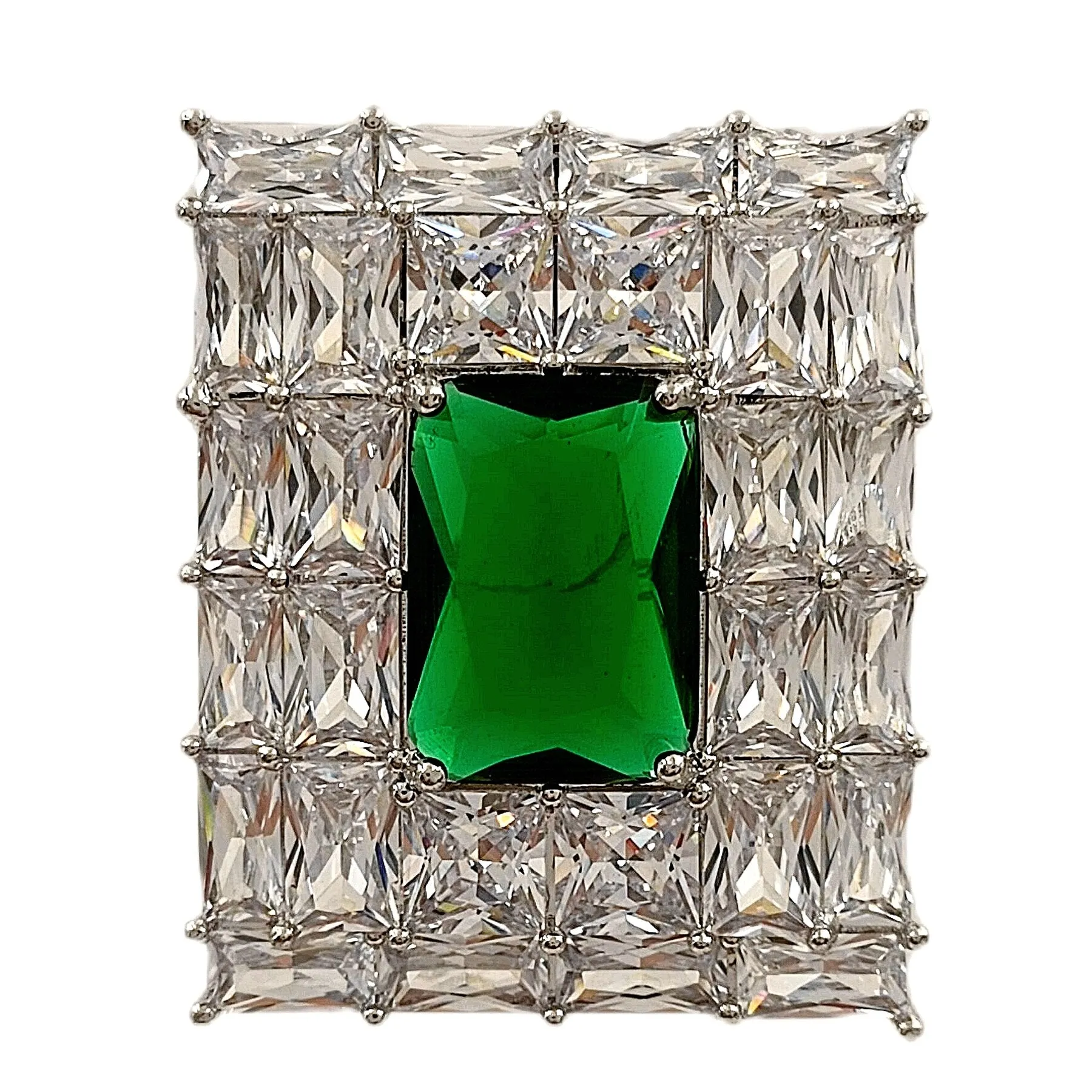 Old European Vintage Stylish Clear and Green Art Deco Rectangle Pins Brooches
