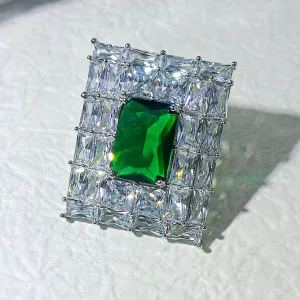 Old European Vintage Stylish Clear and Green Art Deco Rectangle Pins Brooches
