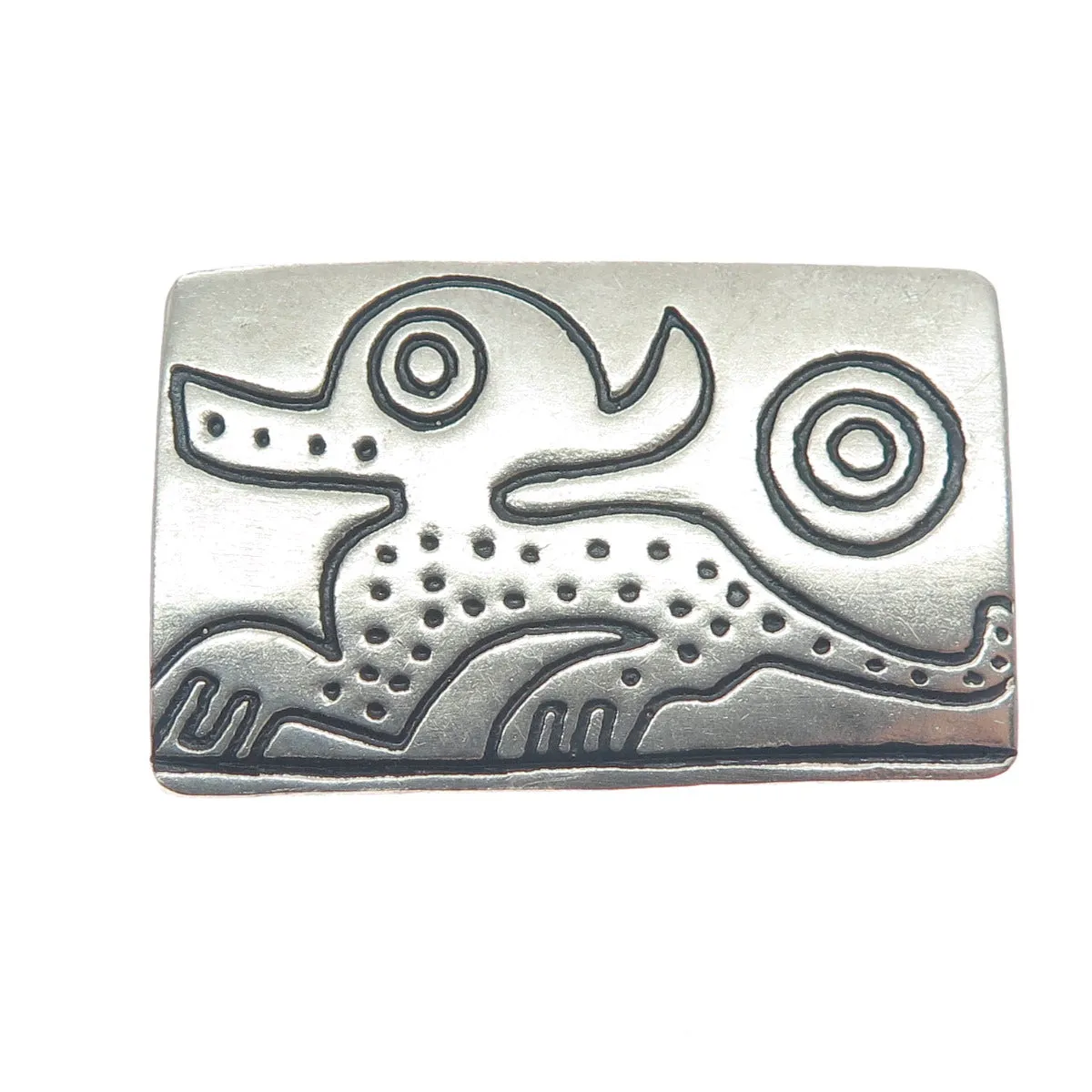 Old Pawn 925 Sterling Silver Vintage Southwestern Native Animal Oxidized Brooch