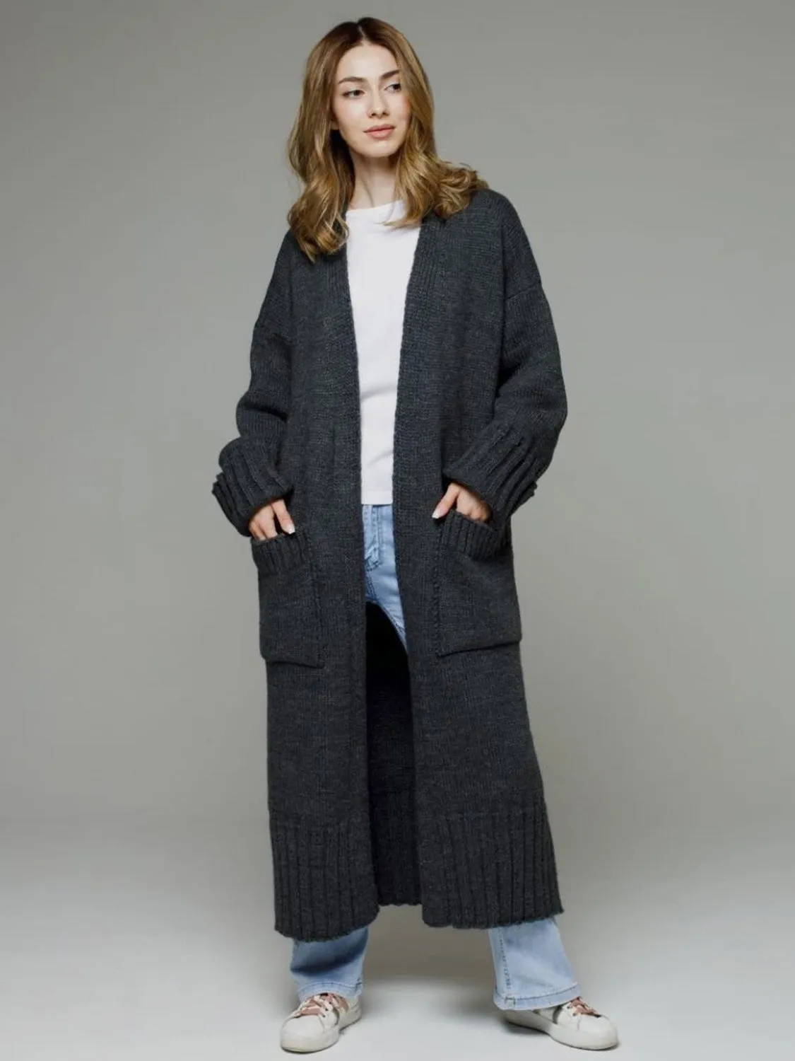 Open Front Dropped Shoulder Cardigan
