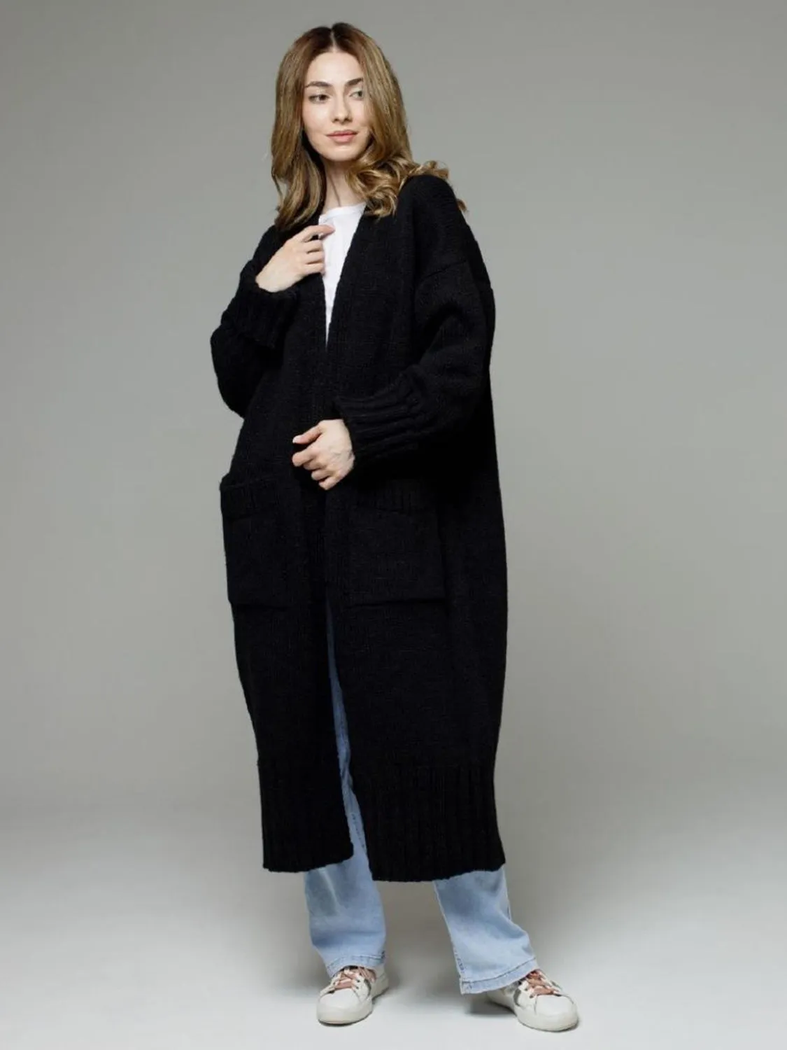 Open Front Dropped Shoulder Cardigan
