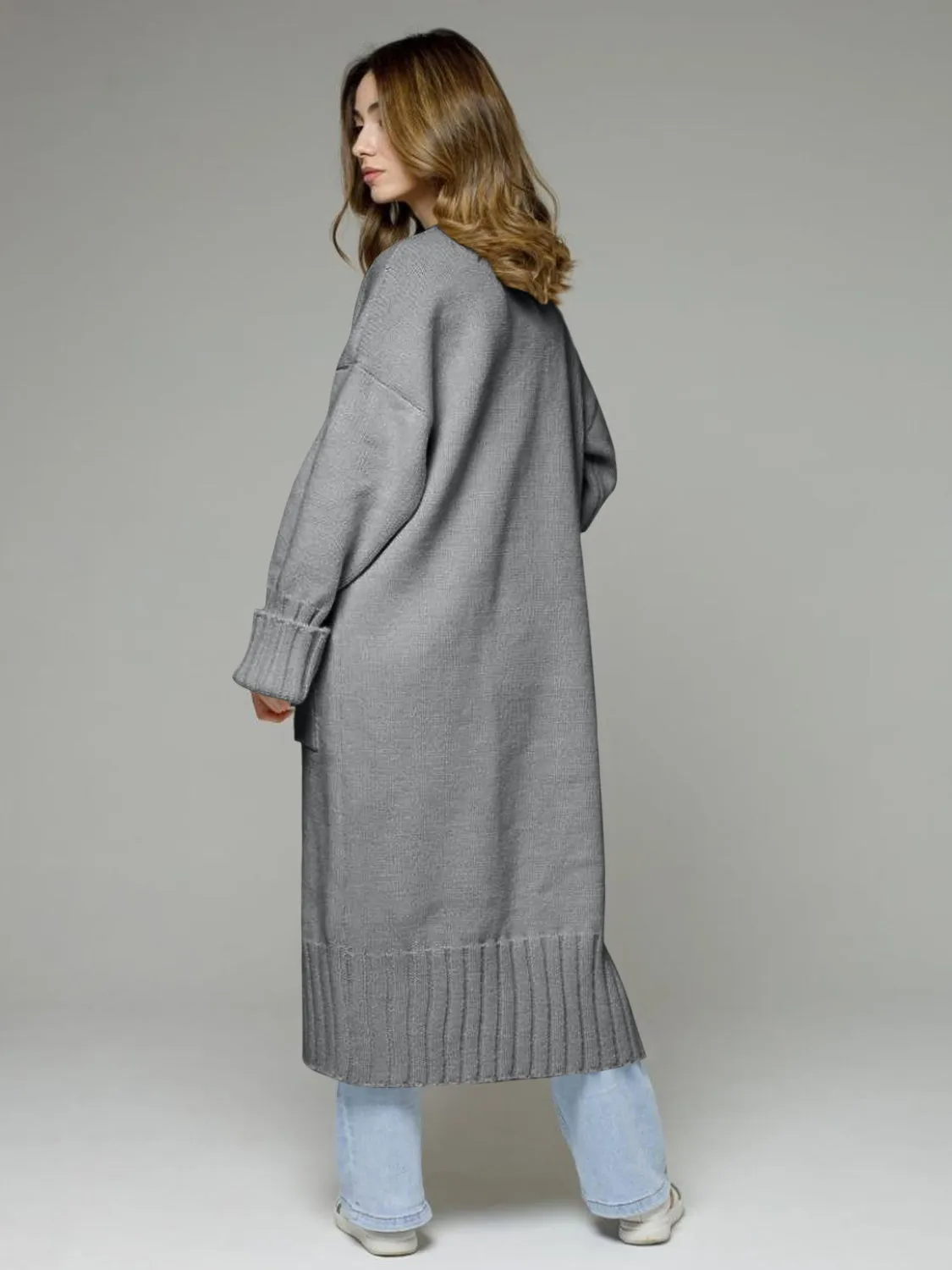 Open Front Dropped Shoulder Cardigan