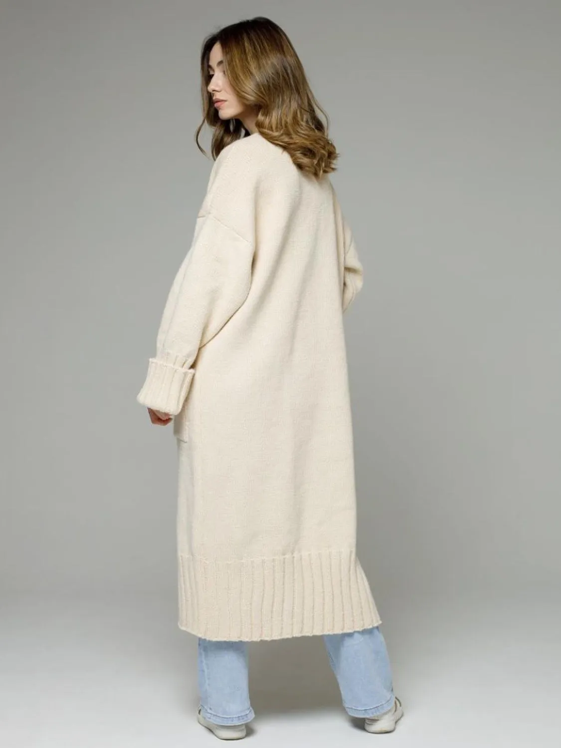 Open Front Dropped Shoulder Cardigan
