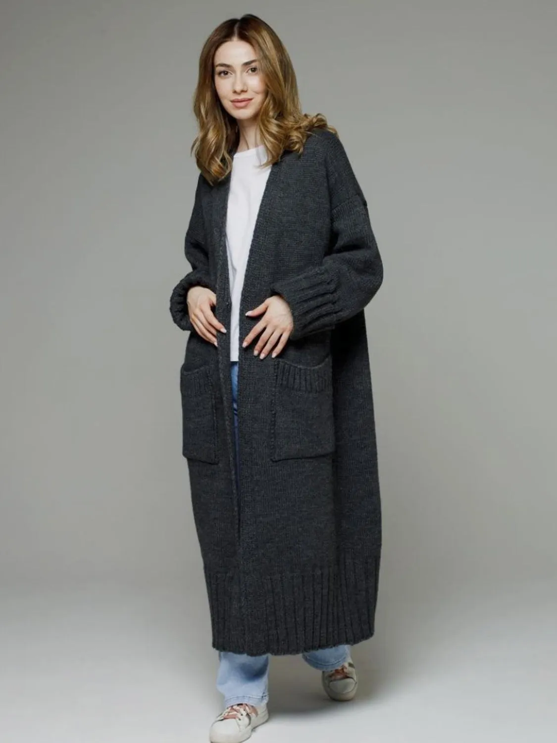 Open Front Dropped Shoulder Cardigan