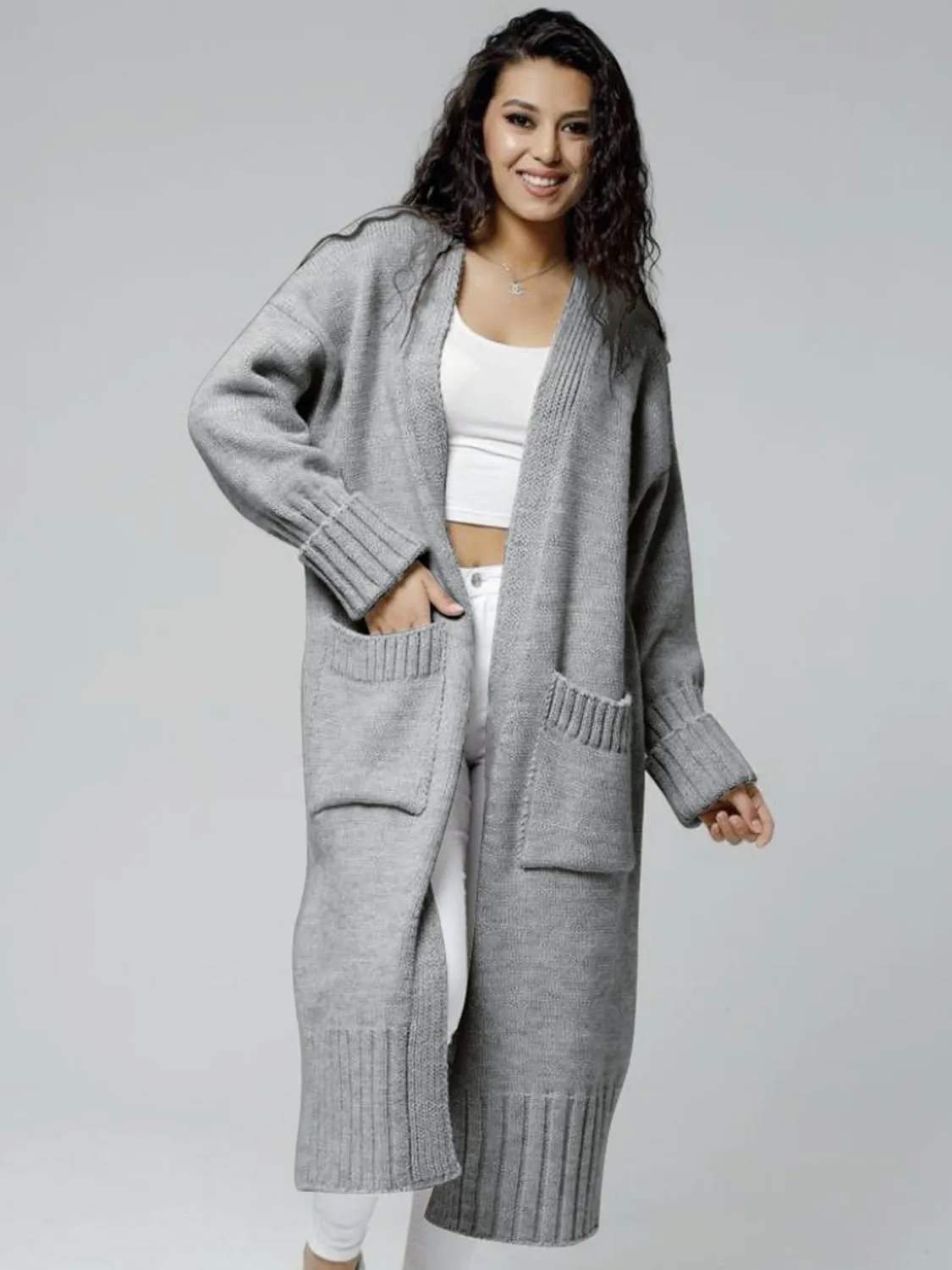 Open Front Dropped Shoulder Cardigan