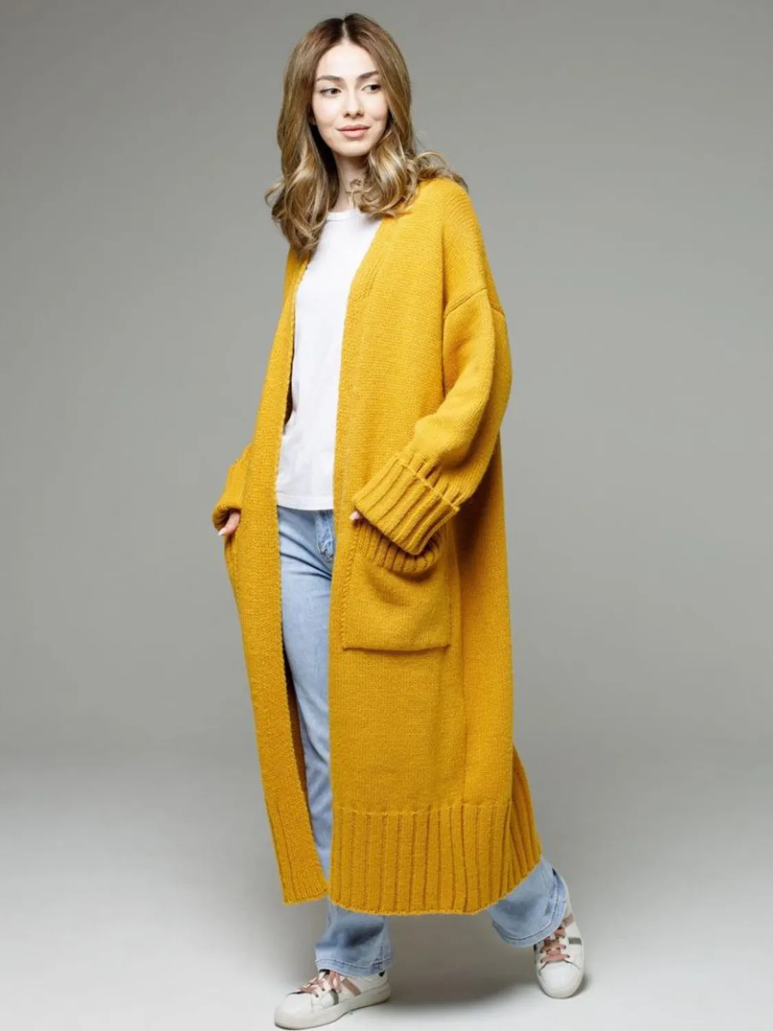 Open Front Dropped Shoulder Cardigan