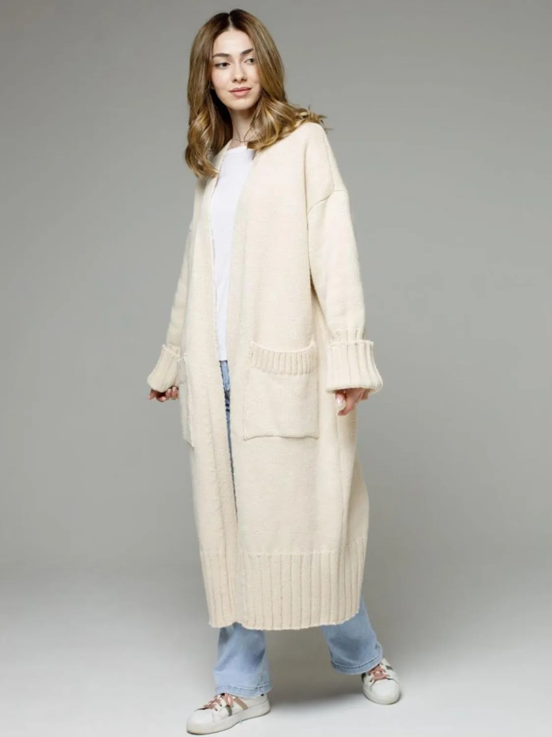 Open Front Dropped Shoulder Cardigan
