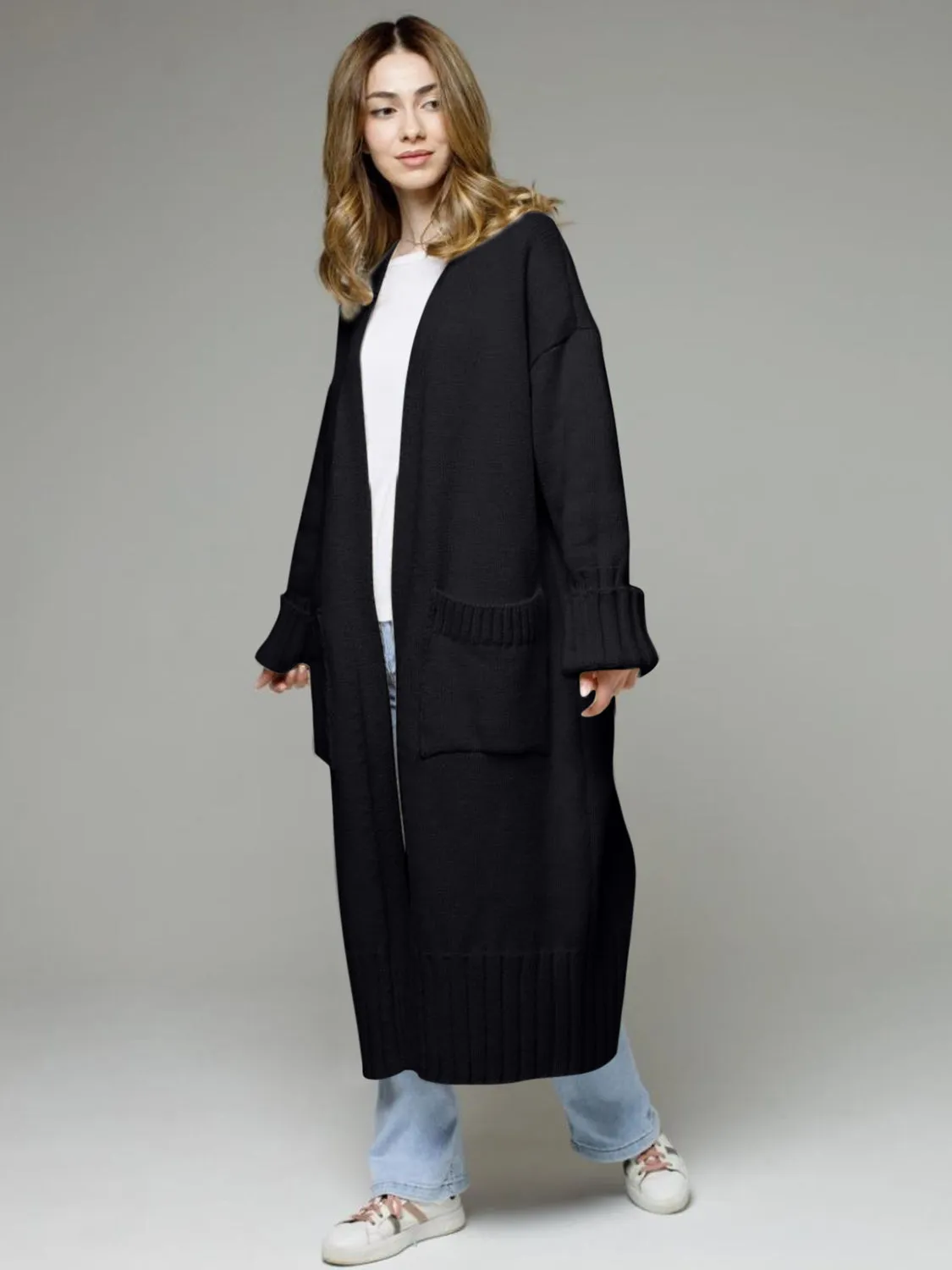 Open Front Dropped Shoulder Cardigan