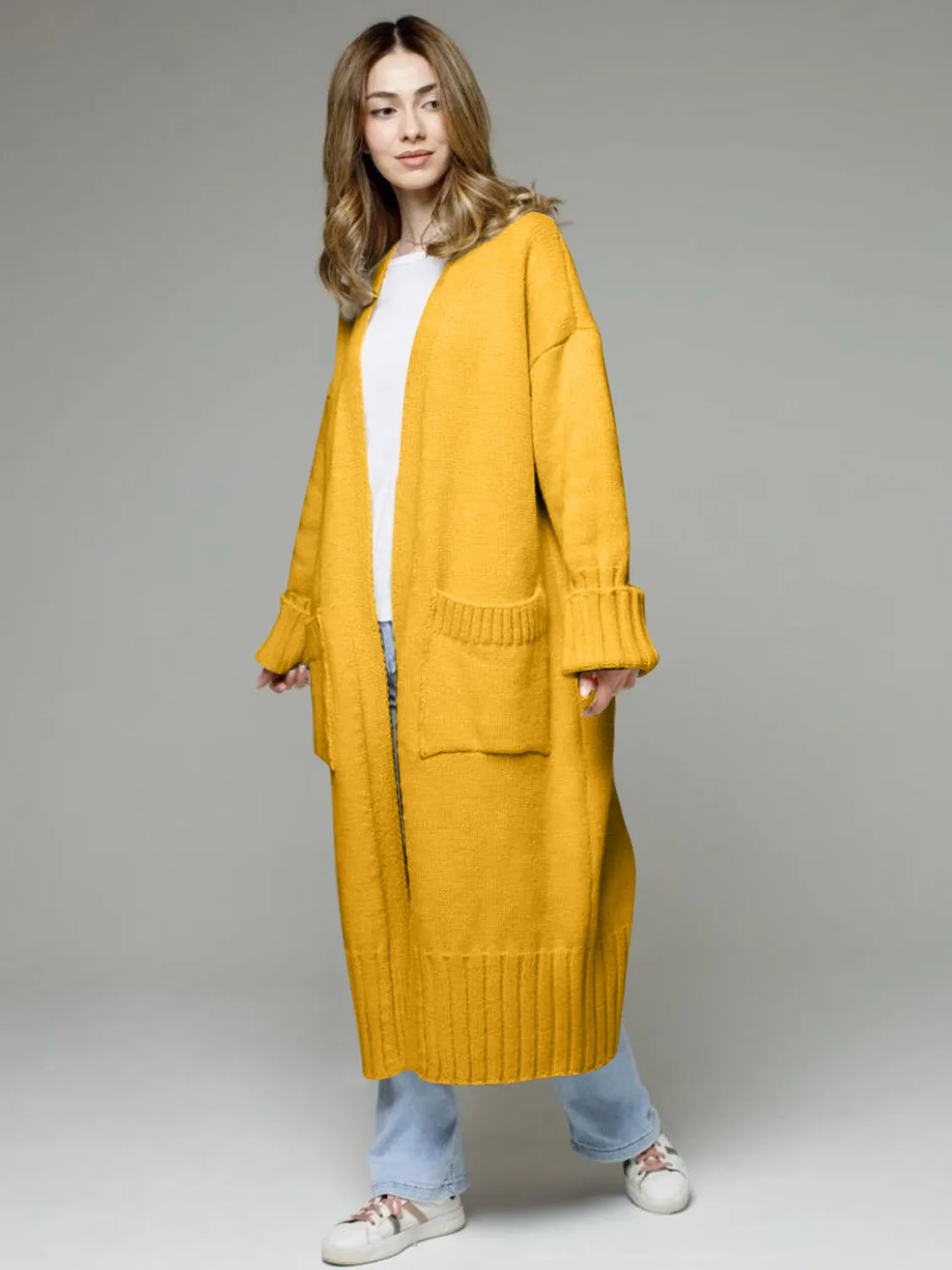 Open Front Dropped Shoulder Cardigan