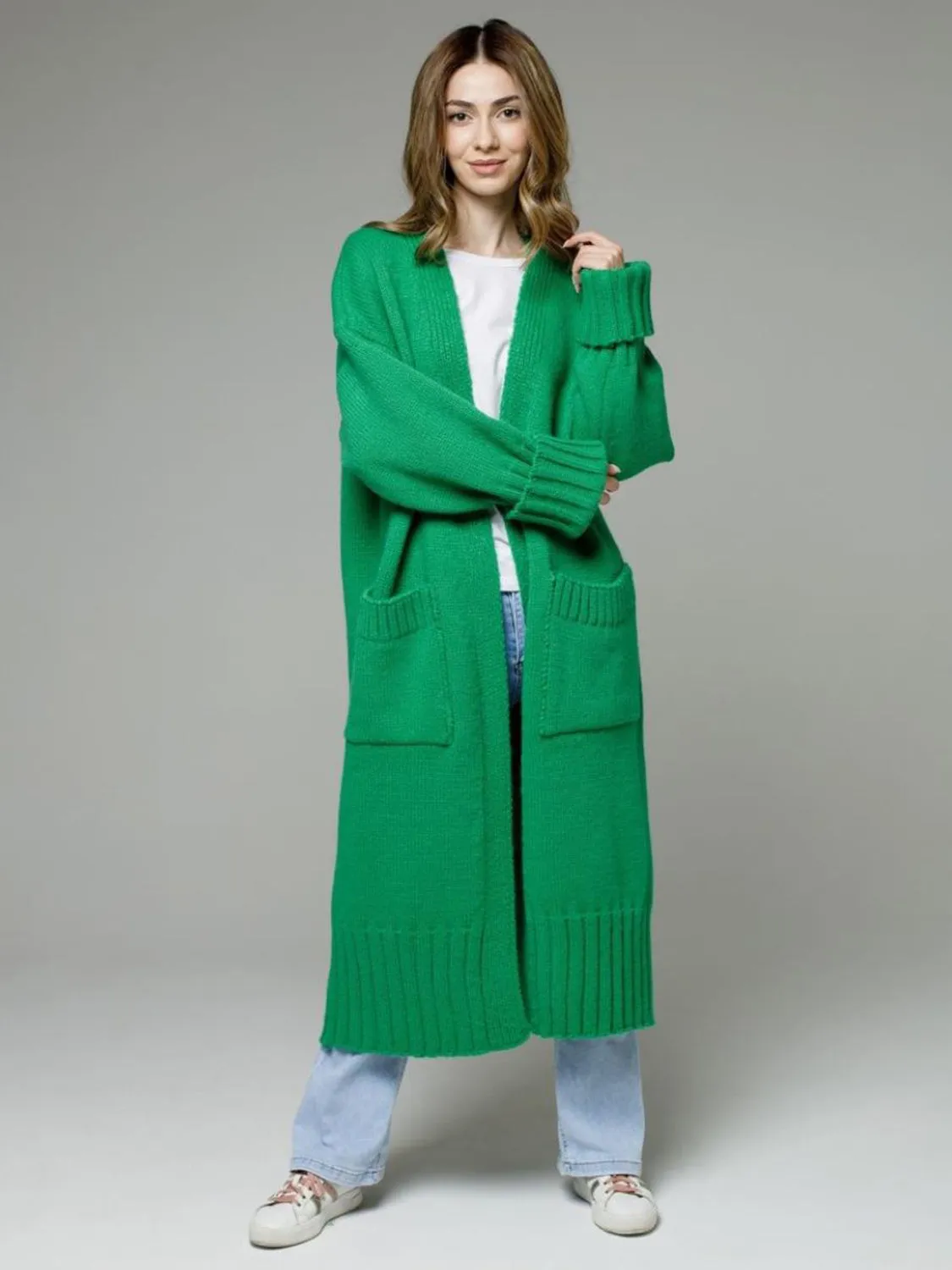 Open Front Dropped Shoulder Cardigan