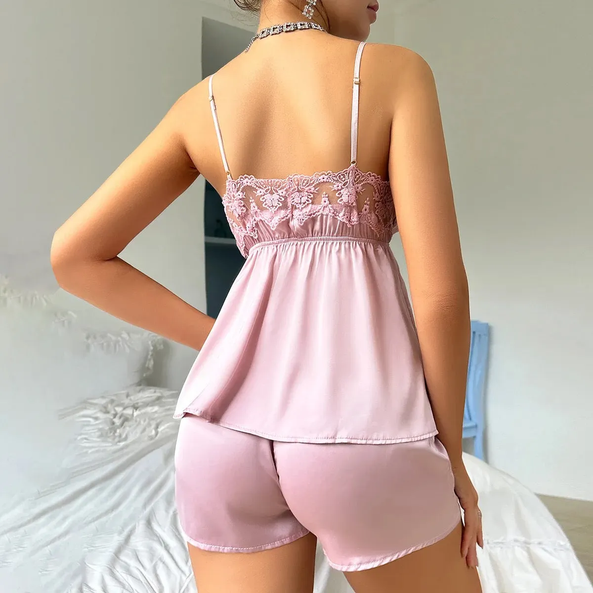 Peggy Silk Mesh Pajamas Set - Baby Pink