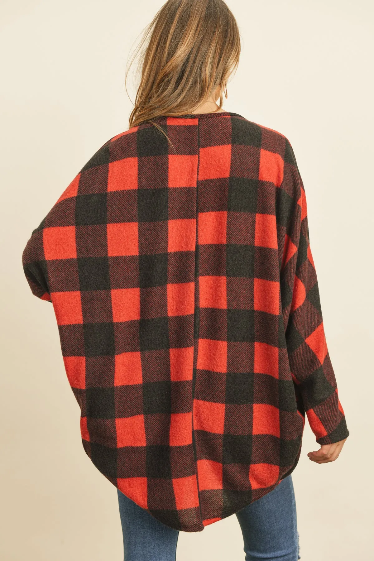 Plaid Brushed Long Sleeved Open Cardigan