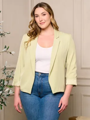 PLUS SIZE 3/4 SLEEVE OPEN FRONT BLAZER