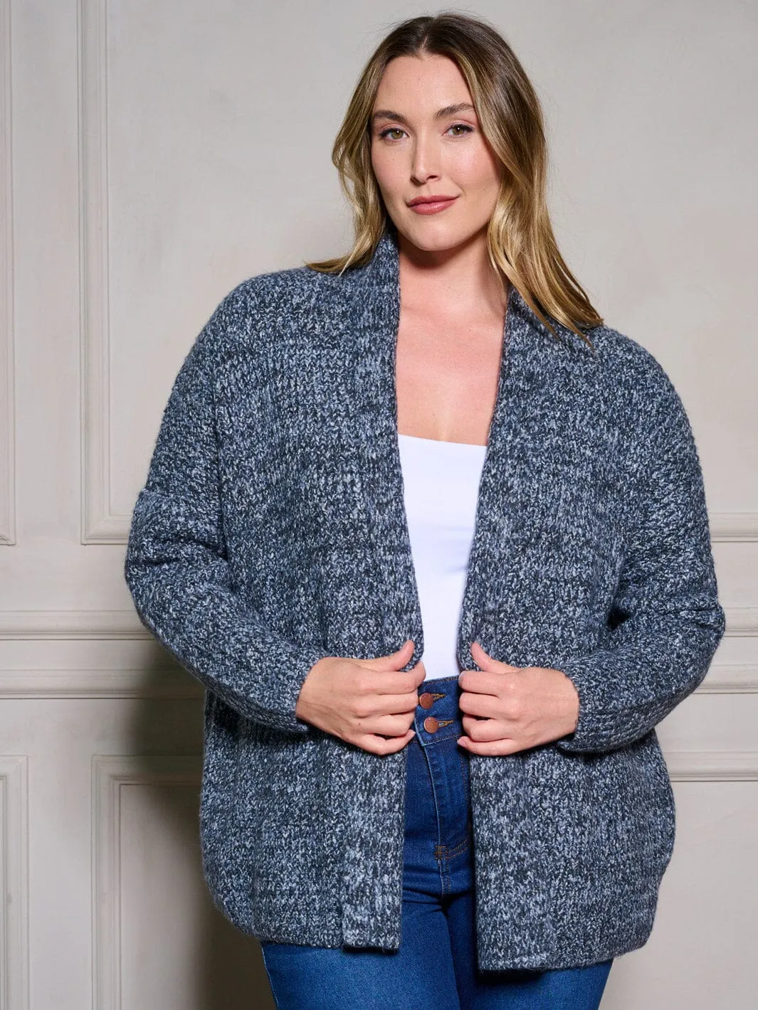 PLUS SIZE LONG SLEEVE OPEN FRONT KNIT CARDIGAN