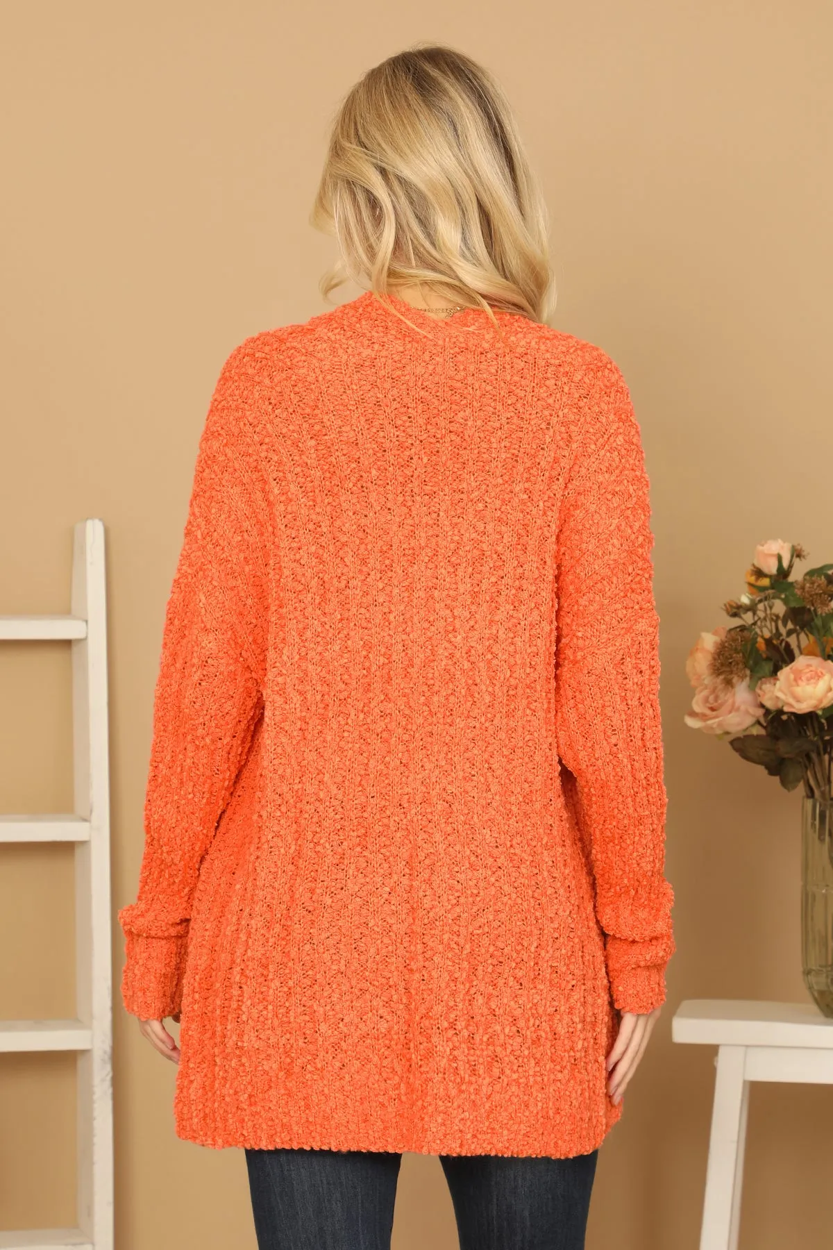 PLUS SIZE POPCORN FRONT POCKET OPEN CARDIGAN