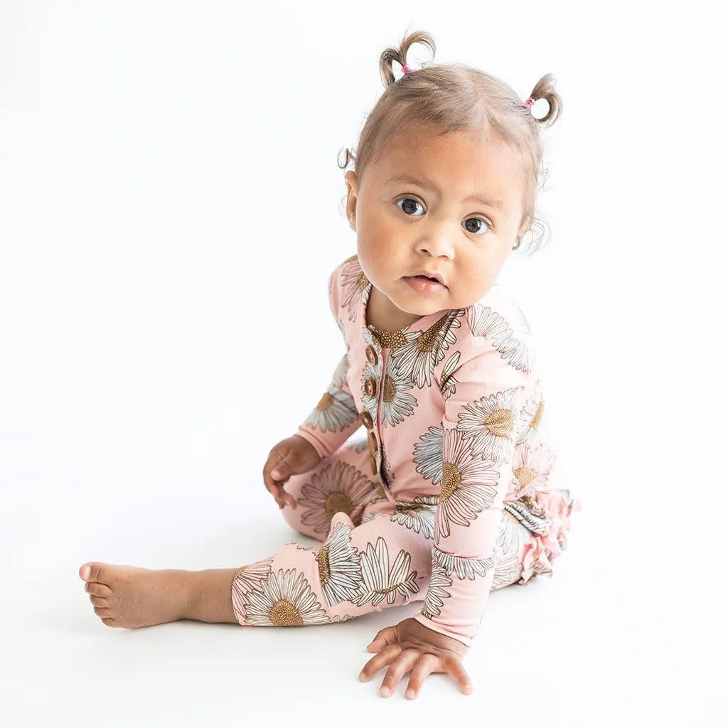 Posh Peanut Millie-Long Sleeve Ruffled Henley Romper