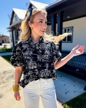 Printed Pintuck Short Sleeve Top