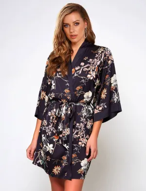 Printing Silk Long Sleeves Sleepwear with Thong