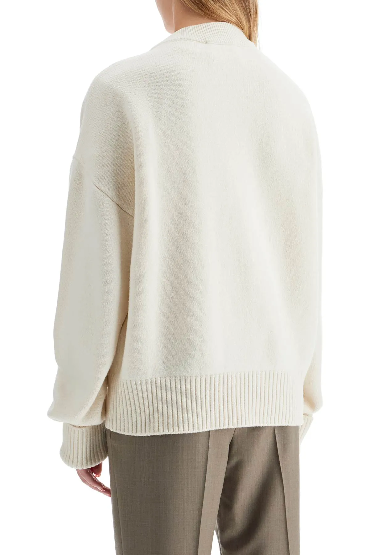 pure virgin wool cardigan with jacquard logo