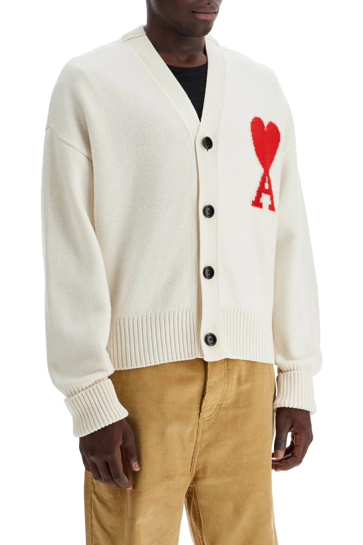 pure virgin wool cardigan with jacquard logo