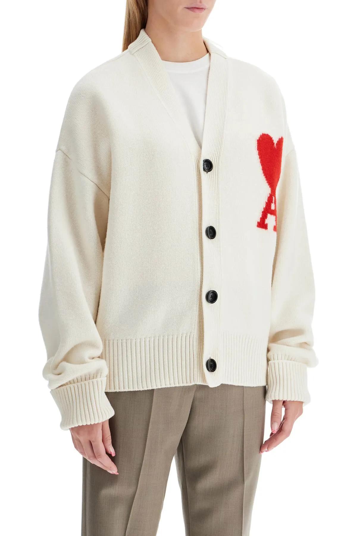 pure virgin wool cardigan with jacquard logo