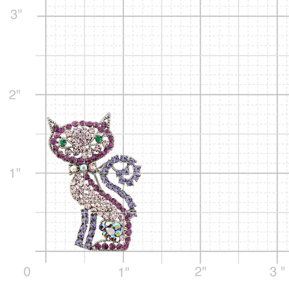 Purple Cat Kitty Crystal Pin Brooch