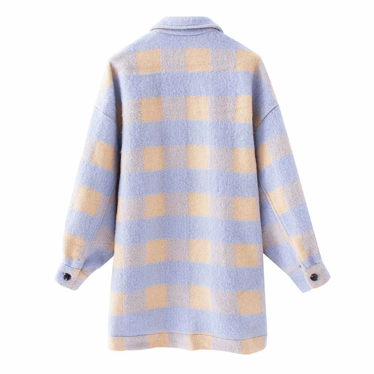 Purple Grid Single-breasted Irregular Hem Coat