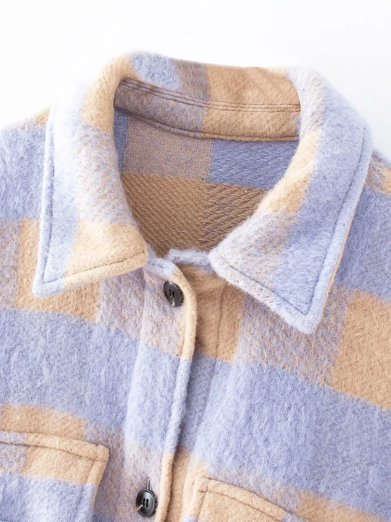 Purple Grid Single-breasted Irregular Hem Coat