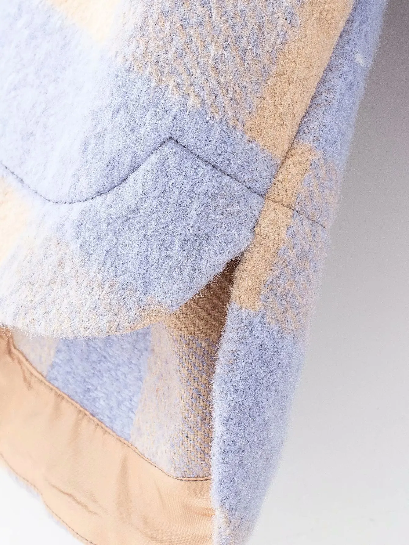 Purple Grid Single-breasted Irregular Hem Coat