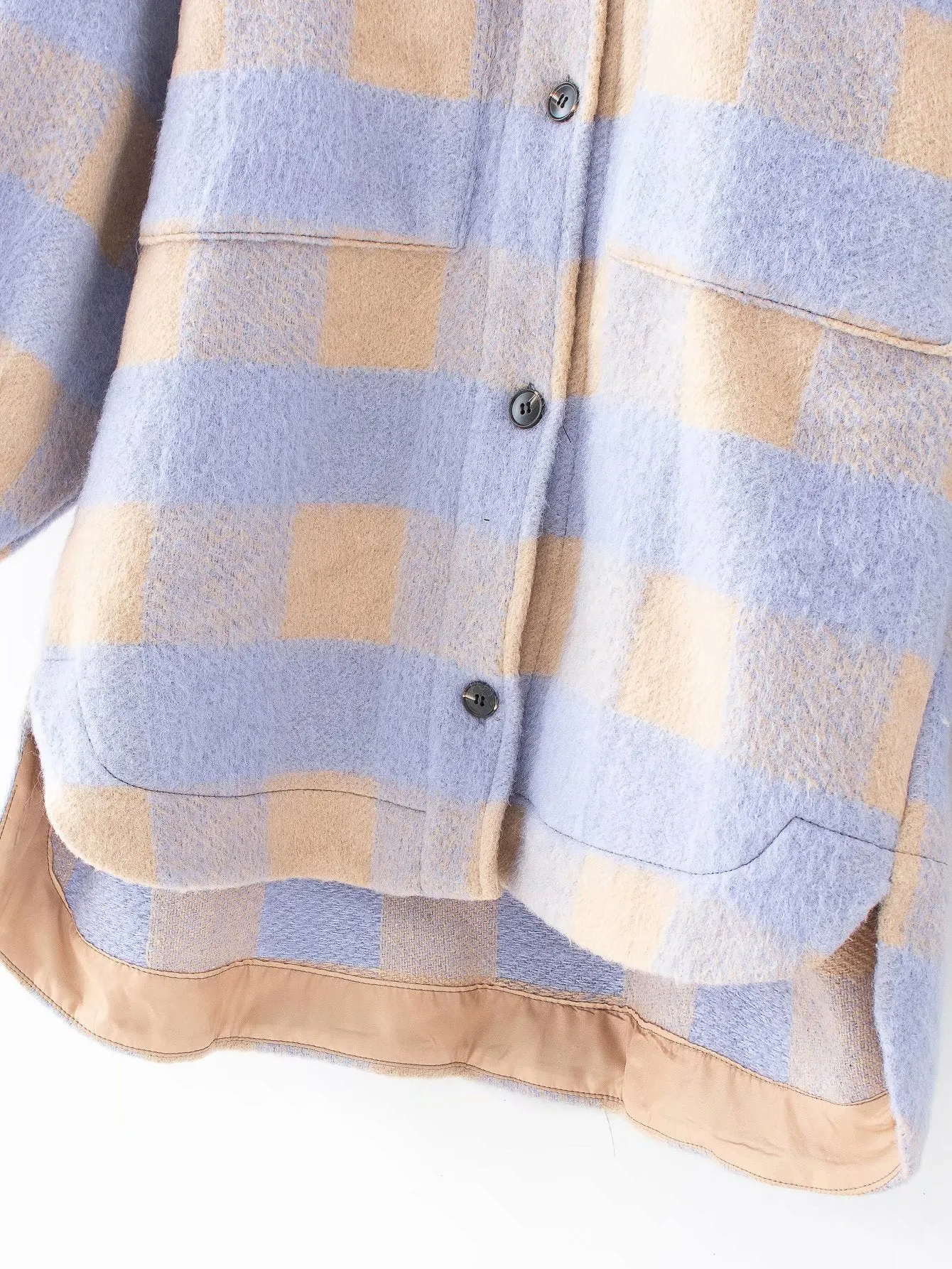 Purple Grid Single-breasted Irregular Hem Coat