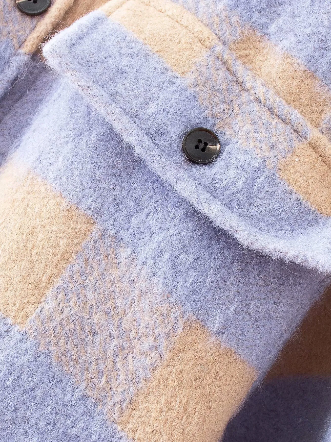 Purple Grid Single-breasted Irregular Hem Coat