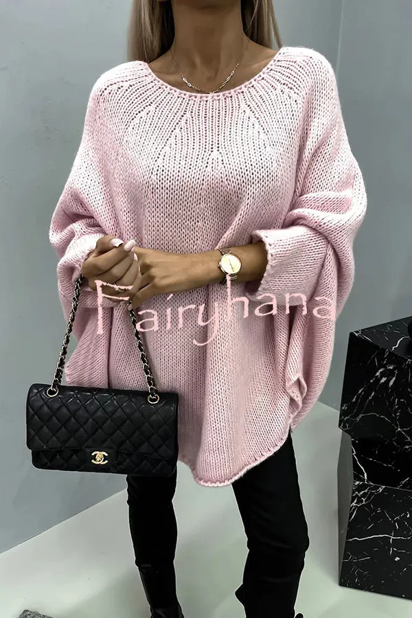 Remember Me Knit Crew Neck Poncho Loose Sweater