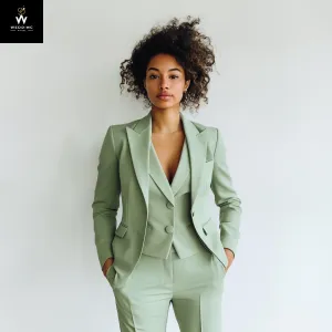 Sage Green Women's Three-Piece Pant Suit – Elegant Formal Attire & Dressy Suit for Weddings